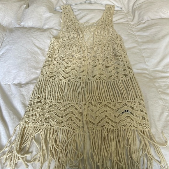 SHEIN Jackets & Blazers - SHEIN Fringed cotton Festival vest, cream, one size